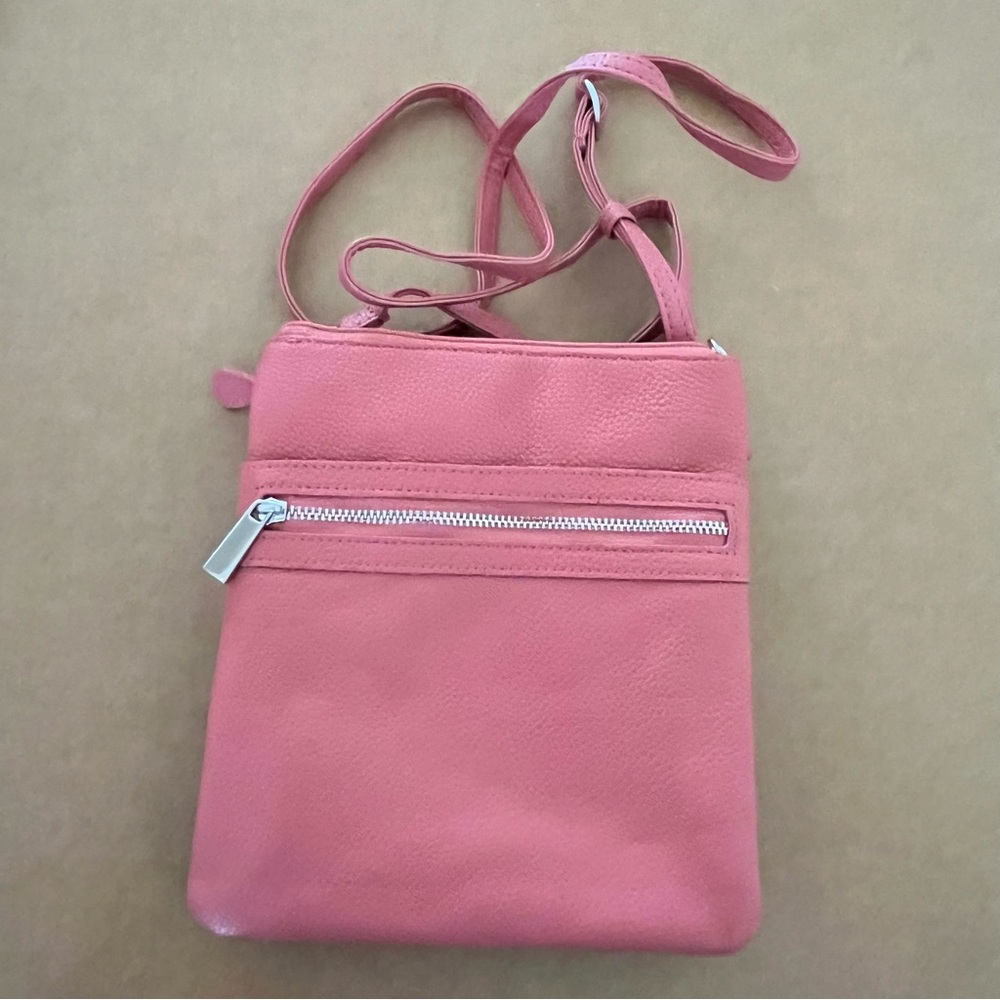 Giani Bernini Rose Pink Pebble Leather Dasher Triple Zip Crossbody